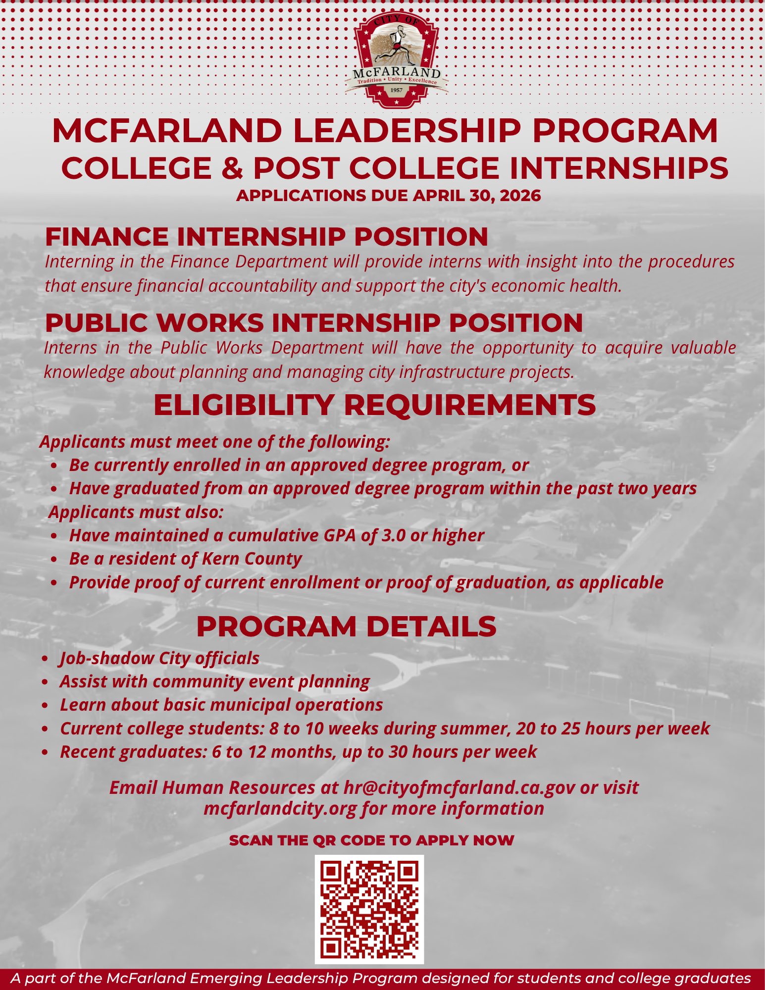 McFarland Leadership Program College and Post College Internships